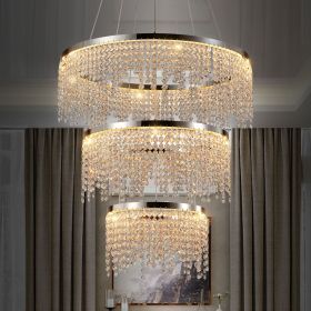 24-inch Crystal Chandelier LED Ceiling Lamp, Adjustable Color Temperature 3000K/4000K/6000K, Height Adjustable, Luxury Round Chandelier