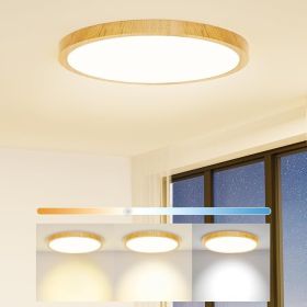 Light Fixtures Ceiling Mount: 12 Inch 24W Wood Grain Dimmable LED Ceiling Light 3000K-4000K-6000K Selectable Flat Low Profile Round Ceiling Light