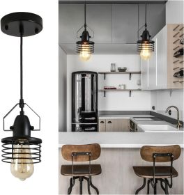Industrial Black Pendant Light Metal Cage Pendant Lights Dining Room Hanging Lighting Spring Shade,E26 Bulb(1 Light) [No Bulb][Unable ship on wee